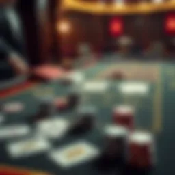 A strategic game table with cards and chips