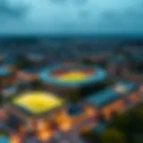 Aerial view of Debrecen showcasing sports venues