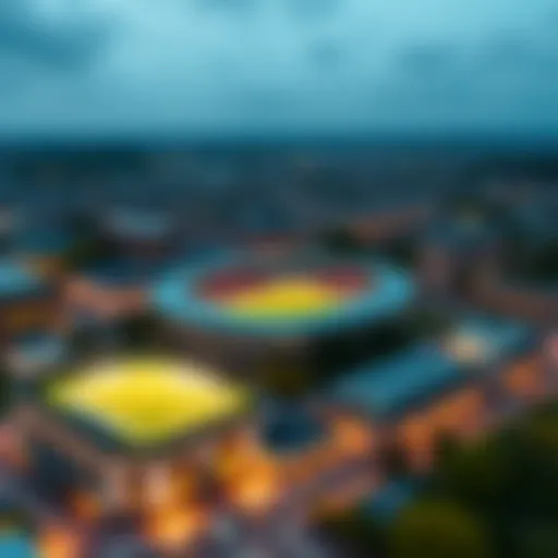 Aerial view of Debrecen showcasing sports venues