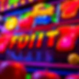 Colorful fruit symbols in a slot game