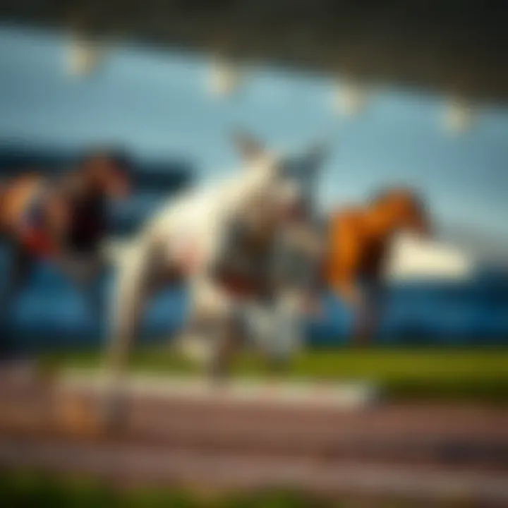 A greyhound racing on the track showcasing speed and agility