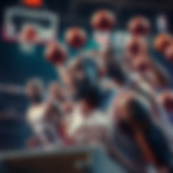 A dynamic montage of iconic NBA players in action