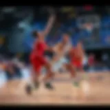 Dynamic gameplay in international basketball showcasing strategies