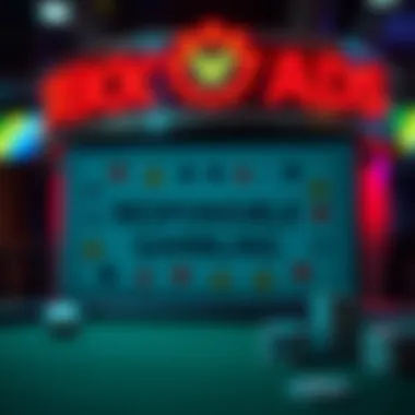 A responsible gambling message illustrated with cautionary symbols.