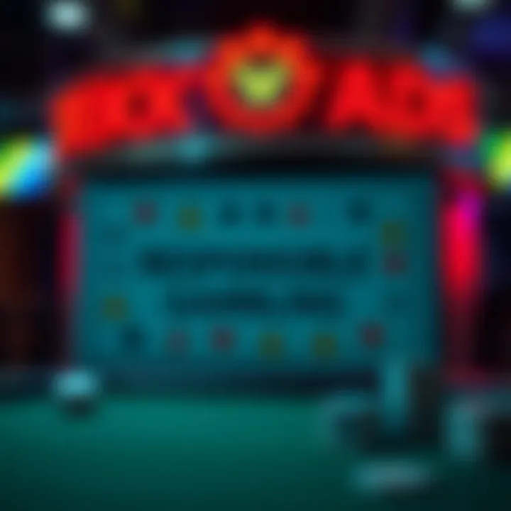 A responsible gambling message illustrated with cautionary symbols.